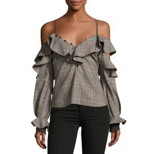 Self-Portrait Off Shoulder Check‎ Plaid Wool Top Womens Size US 2 UK 6